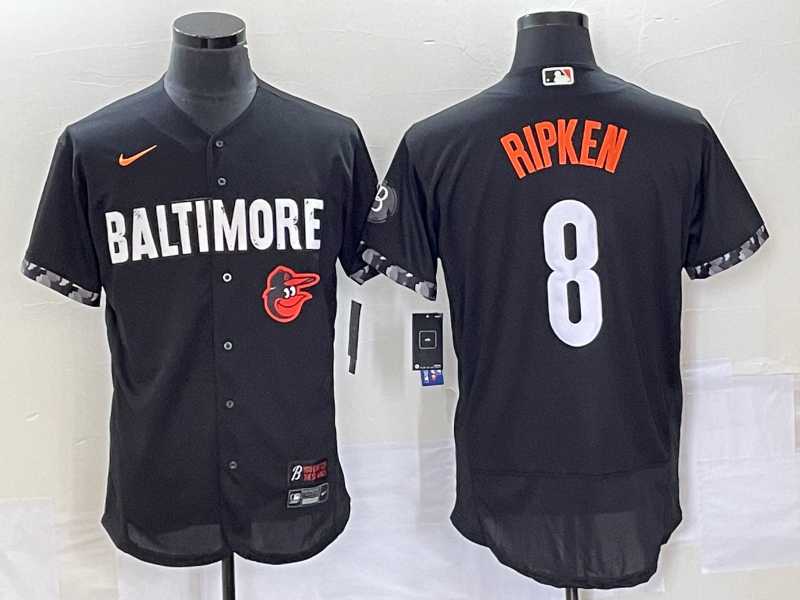 Men%27s Baltimore Orioles #8 Cal Ripken Jr Black 2023 City Connect Flex Base Stitched Jersey